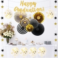Graduation Decorations 2022 Black and Gold, Happy Graduation Banners with Paper Fans Star Garland Confetti Balloons Set for Grad Party Supplies