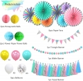 24 Pcs Hanging Paper Fans Decoration Colorful Tassel Garland Party Supplies Iridescent Glitter Banners Balloons Tissue Paper Pom Poms Flowers honeycomb for Girl Women Bridal Shower Wedding Graduation