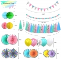 24 Pcs Hanging Paper Fans Decoration Colorful Tassel Garland Party Supplies Iridescent Glitter Banners Balloons Tissue Paper Pom Poms Flowers honeycomb for Girl Women Bridal Shower Wedding Graduation